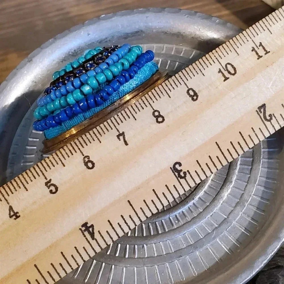 India Brass Turquoise Blue Beads Artisan Beaded Statement Cocktail Ring - Picture 12 of 12